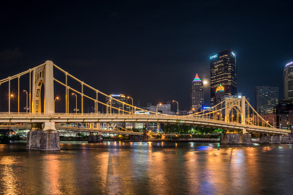 Pittsburgh and the full moon glow at night