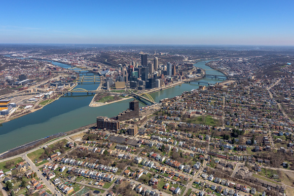 Aerial view of Mt. Washington and the Pittsburgh skyline