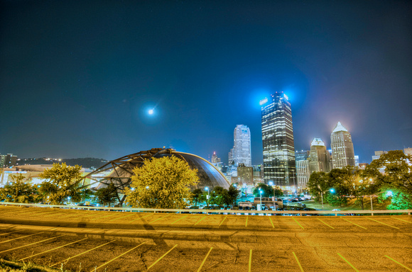 Civic Arena and Pittsburgh skyline at night HDR