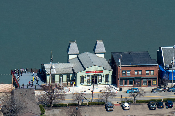 An aerial view of the Duquesne Incline station on Mt. Washington