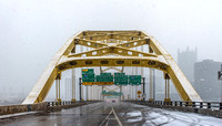 Panorama of the Ft. Pitt Bridge in the snow in Pittsburgh