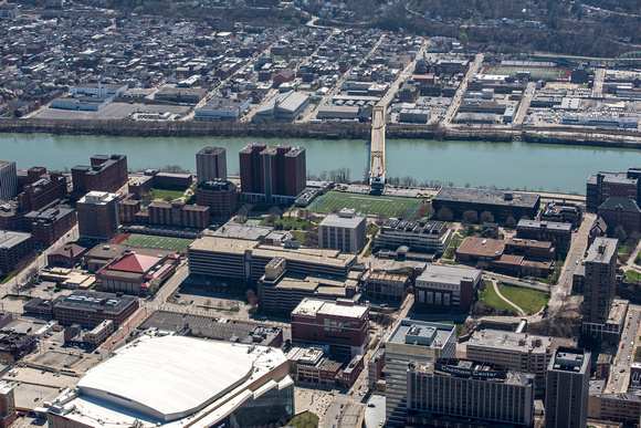 An aerial view of the campus of Duquesne University in Pittsburgh