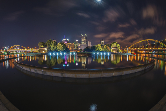 Fisheye view of the Pittsburgh skyline from Point State Park HDR