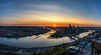 Panorama of Pittsburgh at dawn in the spring