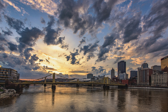 Beautiful light through the clouds over Pittsburgh at dawn