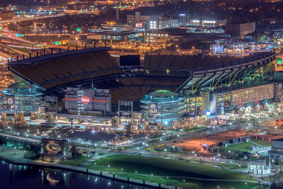 Heinz Field glows in this rooftop view in Pittsburgh