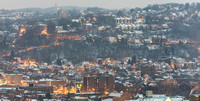 The North Side of PIttsburgh covered in snow