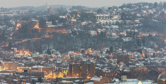 The North Side of PIttsburgh covered in snow