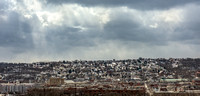 Light rains down on the South Side Slopes in the snow in Pittsburgh