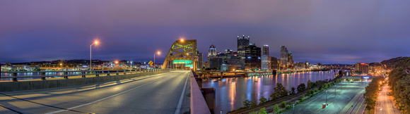 Panorama of Pittsburgh on a colorful morning from the Ft. Pitt Bridge - Print