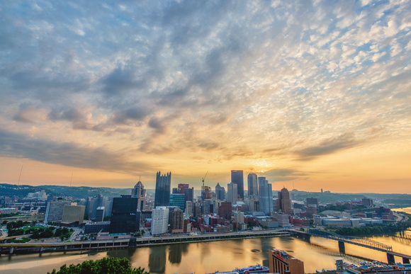 Sun and clouds over Pittsburgh from Mt. Washington at dawn