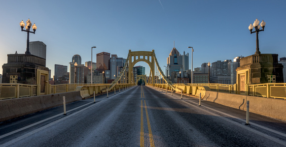 Roberto Clemente Bridge in Pittsburgh at dawn