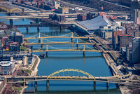 An aerial view up the Allegheny River in Pittsburgh