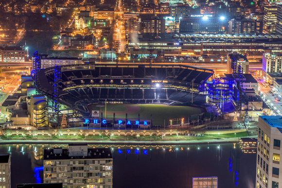 A rooftop view of PNC Park in Pittsburgh