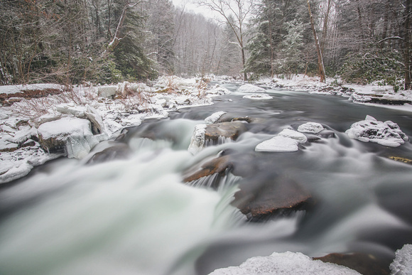 A section of rapids at Ohiopyle State Park in the snow