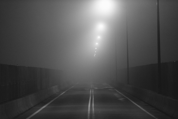 The Swindell Bridge disappears into the fog in Pittsburgh
