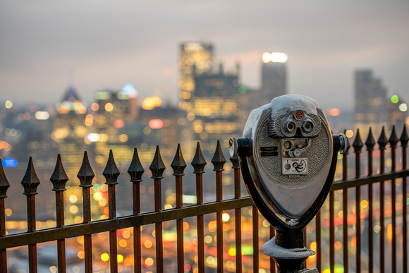 Snow on the viewfinder of the Duquesne Incline in Pittsburgh