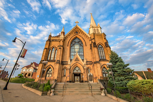 St. Mary of the Mount glows at dawn in Pittsburgh