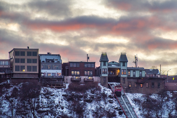 A colorful sky over the Duquesne Incline in Pittsburgh