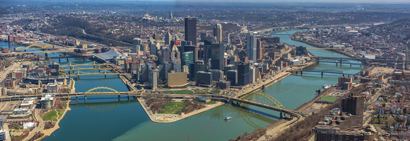 Aerial panorama of Pittsburgh on a beautiful day