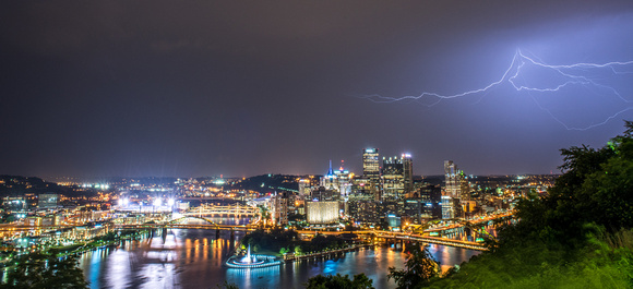 Lightning fills the sky over PIttsburgh during a spring storm