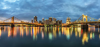 Panorama of the Pittsburgh skyline from the North Shore before sunrise