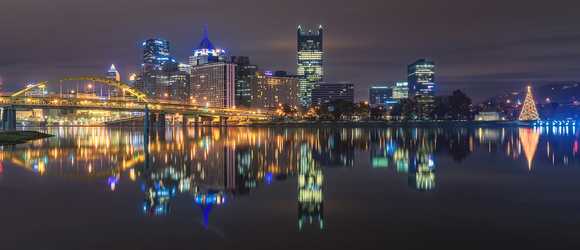 Downtown Pittsburgh reflects in the still waters of the Allegheny River