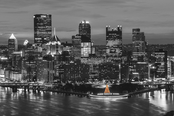 A selective color of the Christmas tree at the Point in Pittsburgh