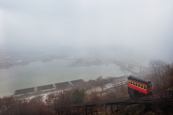 Panorama of the Duquesne Incline on foggy Pittsburgh day