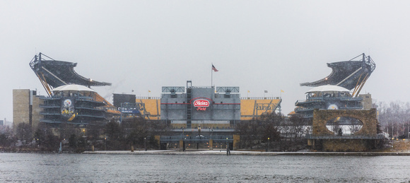Snow falls on Heinz Field in Pittsburgh