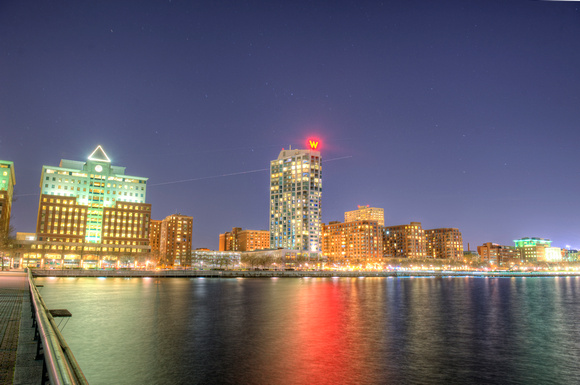 Hoboken skyline and W Hotel at night HDR