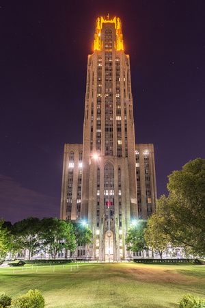 The Victory Lights shine bright on the Cathedral of Learning