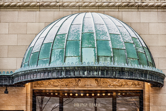A snow covered canopy at Heinz Hall in pittsburgh