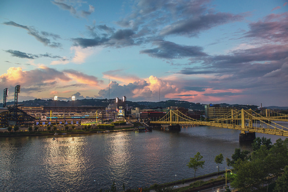 Colorful skies over PNC Park in Pittsburgh