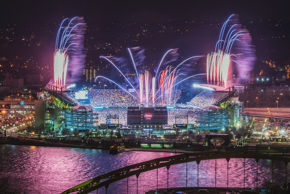 Fireworks light up the sky over Heinz Field before the Pittsburgh Penguins defeated the Flyers
