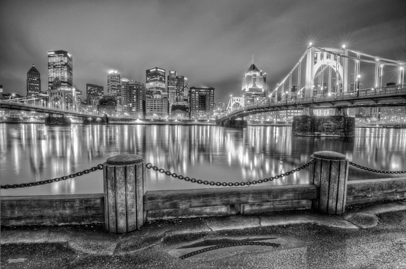 Reflections of Pittsburgh from the North Shore HDR B&W