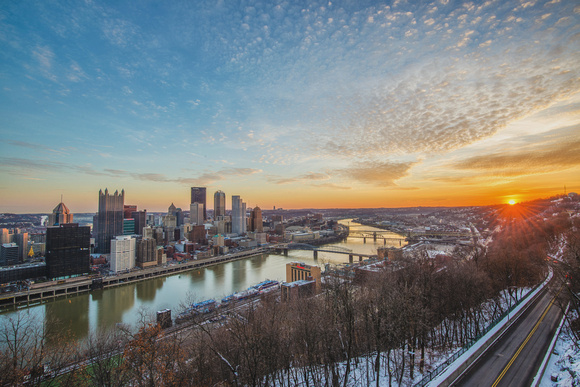 Sunflare in the morning over Pittsburgh from Mt. Washington