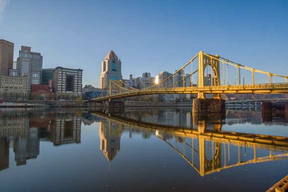 Still waters in the Allegheny River make for great reflections of the Roberto Clemente Bridge HDR