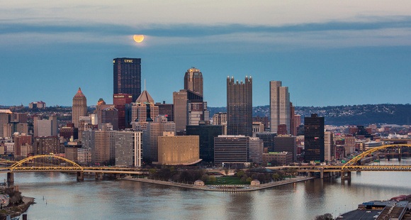 A wide angle view of the full moon over Pittsburgh