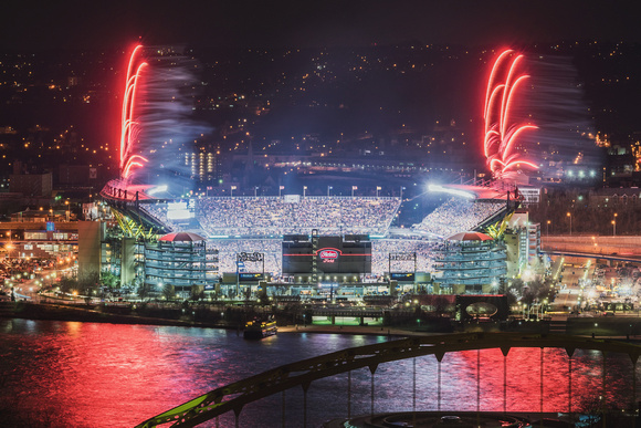 Fireworks before the Stadium Series game at Heinz Field