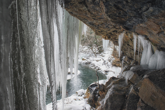 Underneath the ice wall at Ohiopyle State Park