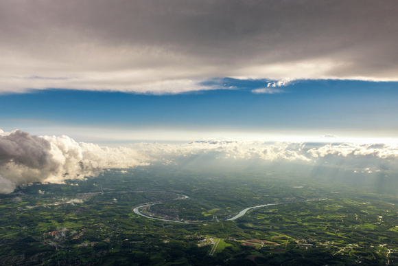 An aerial view of a storm moving out of Pittsburgh