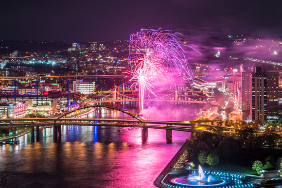 Colorful fireworks celebrate a Pittsburgh Pirates win