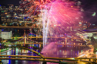A closeup of fireworks over Pittsburgh