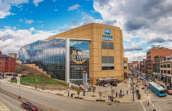 Panorama of the signage on PPG Paints Arena