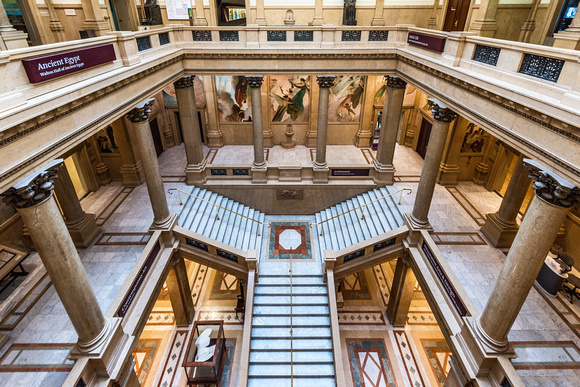 Looking over the main staircase at the Carnegie Museum of Natural History in Pittsburgh