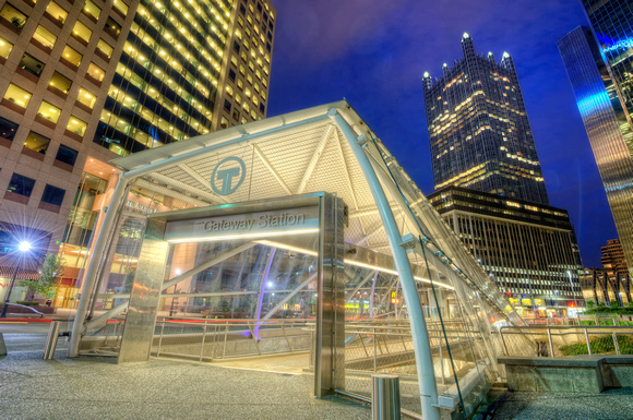 Gateway Center trolley station at night HDR