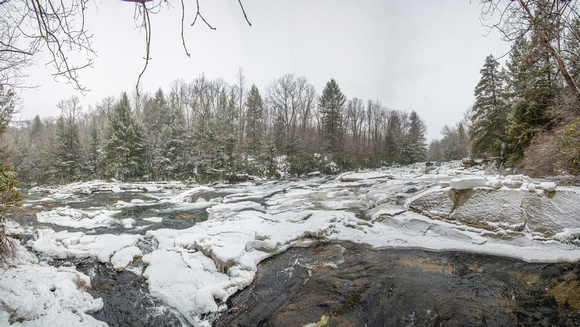 Panorama of the Cascades covered in ice at Ohiopyle State Park