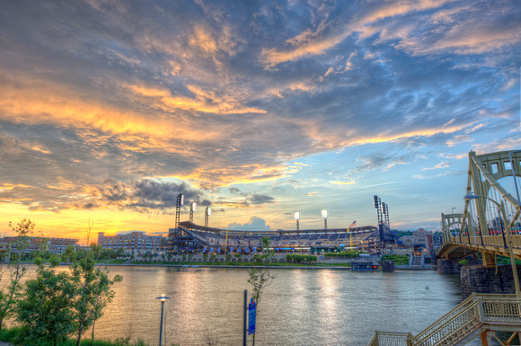 Colorful sky over PNC Park in Pittsburgh HDR