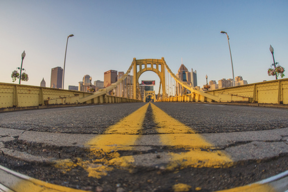 Fisheye view from down on the Clemente Bridge in Pittsburgh